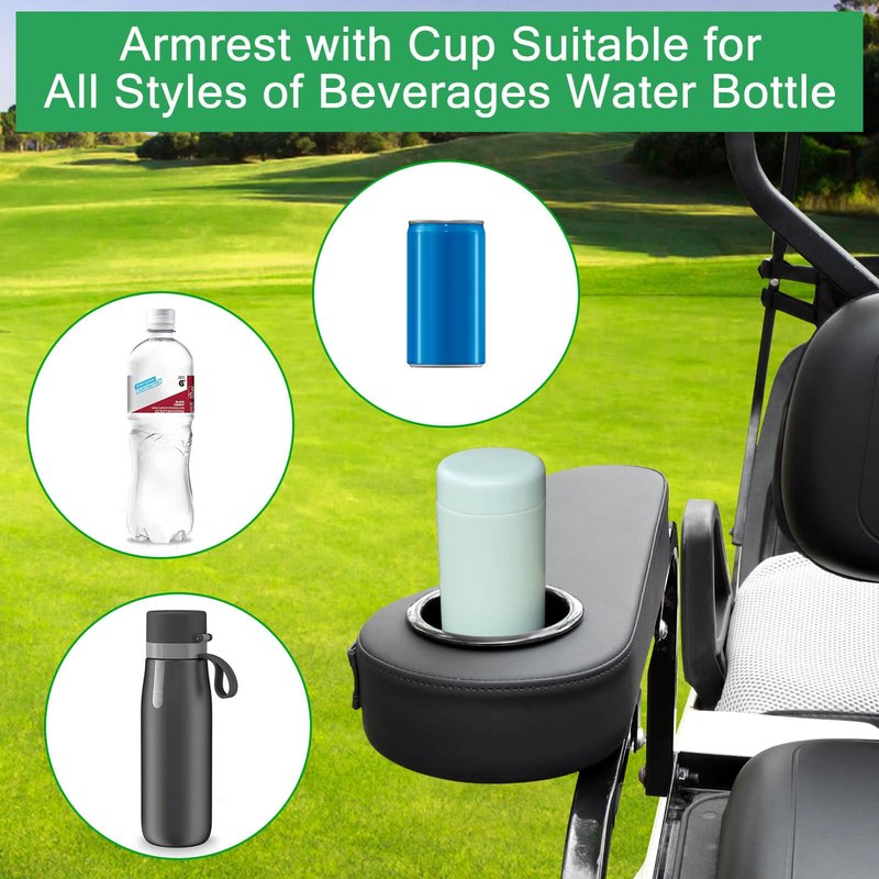 MOSNAI Golf Cart Armrest with Cup Holder for Club Car EZGO Yamaha Rear Seat 1-Inch Square Tube, Upgrade Golf Cart Armrest with Phone Storage Pouch, Upgrade Support Frame, Better Load Bearing