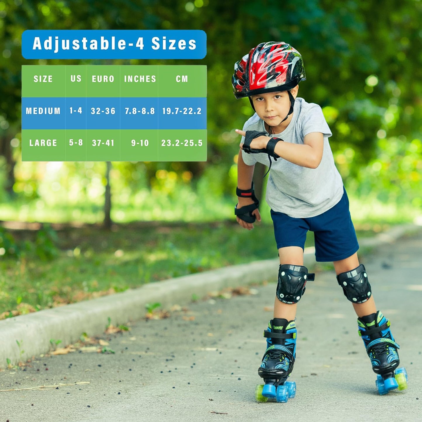 Xino Sports Adjustable Roller Skates for Kids - Pro Quality - Beginner Friendly with Illuminating LED Light-Up Wheels, Durable and Comfortable Design for Boys and Girls (Black, Medium 1-4)