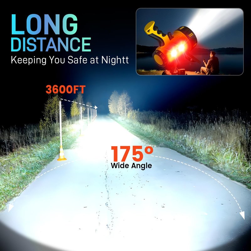 2026 New 3000,000 Lumen Super Bright Spotlight,10000mAh Rechargeable Flashlight Handheld Spotlight,Spot Light Outdoor Runtime 72+ Hrs,Flashlight Searchlight Flood Camping Hunting Boating with Tripod
