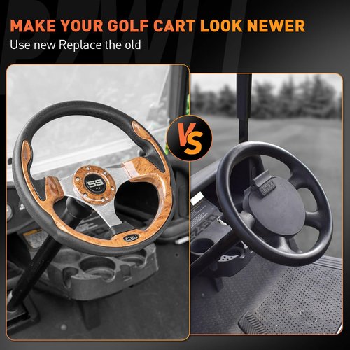 PZWLI Universal Golf Cart Steering Wheel, Steering Wheel Hub Adapter (Sold Separately) with Assembly Screws and Wrenches, Fit Club Car Precedent EZGO Yamaha Most Golf Carts,Wood Grain