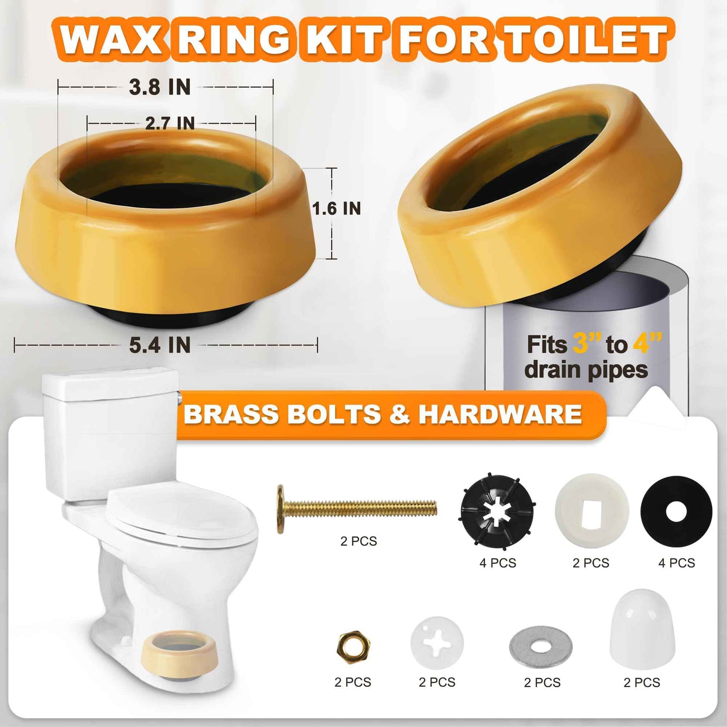 Toiglo Toilet Extra Thick Wax Ring, Jumbo Wax Ring with Bolts for Floor Outlet Toilets New Install or Re-seat, Fits 3-inch or 4-inch Waste Lines (2 PCS)