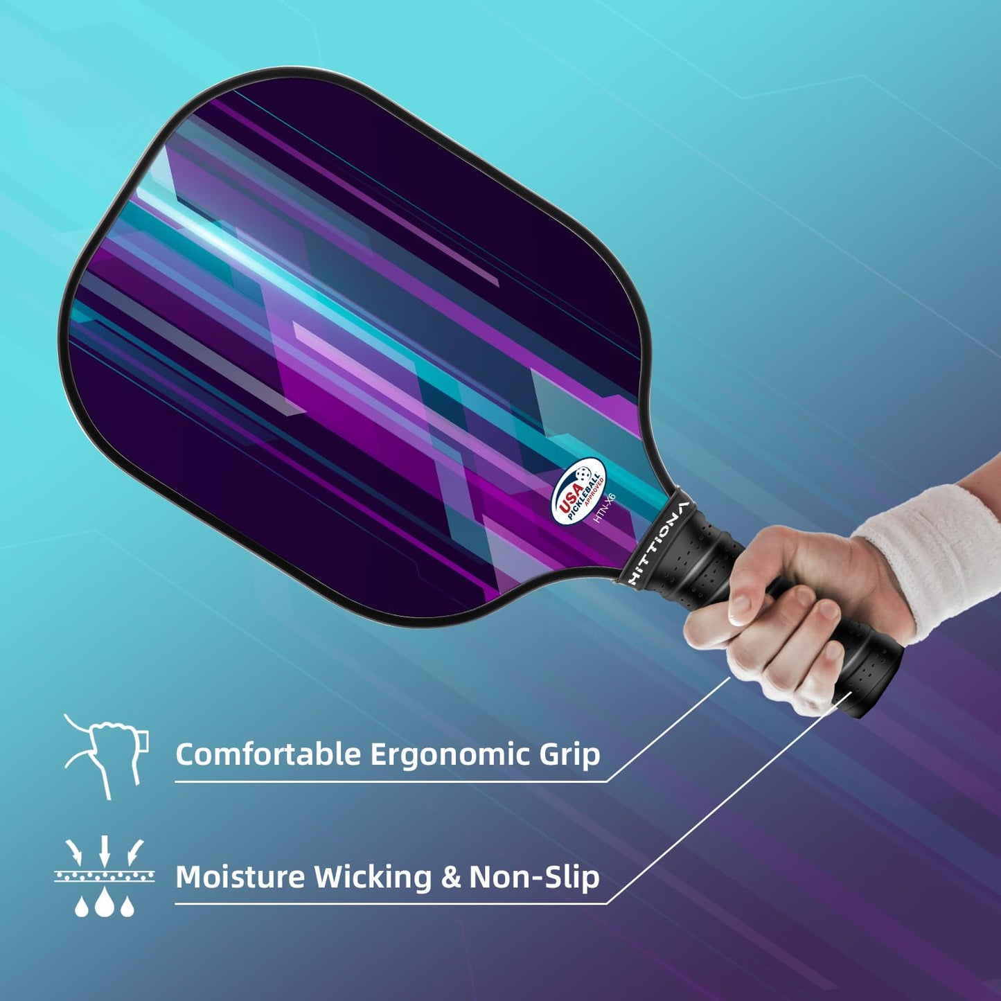 HITTIONA Pickleball Paddles - Fiberglass Pickleball Paddles Set of 4, USAPA Approved Pickle Ball Rackets 2 Pack with 4 Pickleball Balls, 1 Pickleball Bag, Paddles Ball Set for Beginners