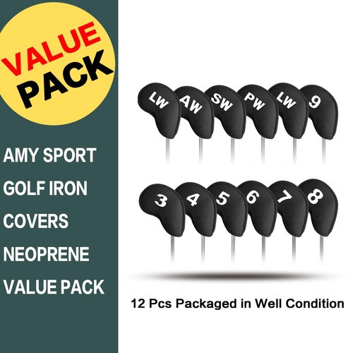 Golf Club Covers Set Neoprene Protector for Irons Value 12 Pack, Headcover Number Universal Head Cover Fit Main Irons Clubs Accessories for Women Men (Black)