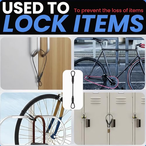 3.3mm 304 Steel Wire Rope Outdoor Travel Security Cable Lock,Braided Steel Coated Safety Cable Luggage Lock,Safety Cable Wire Rope Chain Lock Double Loop Lightweight (Black, 5in/6Pcs)