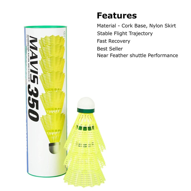 Yonex Mavis 350 Nylon Badminton Shuttlecocks (Yellow, Slow Speed) | Durable Performance