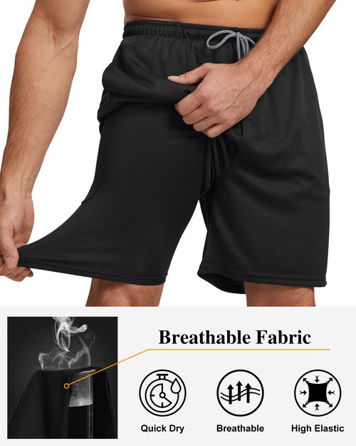 HOPLYNN 5 Pack Mens 2 in 1 Running Shorts with Liner, Quick Dry Workout Training Gym Athletic Sport Shorts with Pockets 2 Black 2 Gray 1 Blue X-Large