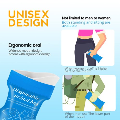 Moodooy Disposable Emergency Urinal, Portable Camping Urinre Bag, Travel Pee Bags, Traffic Jam Emergency Portable Urine Bag, Vomit Bags, for Men Women Kids Children Patient （12 Pack Blue