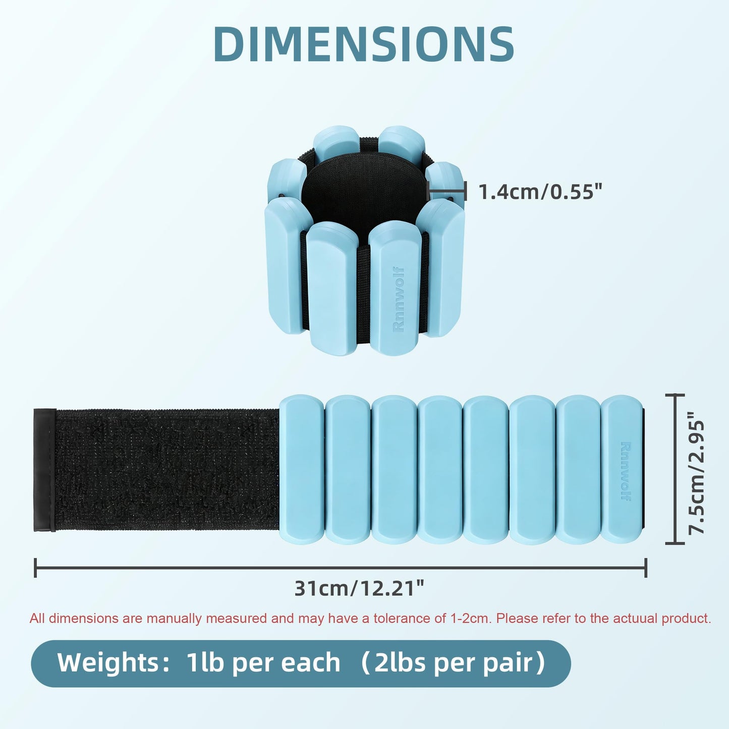 Rnnwolf Wrist Ankle Weights for Women Men 2lbs /Pair - Adjustable Arm Leg Pilates Weights Weighted Bangles Wristbands for Gym, Yoga, Strength Training Fitness Workout (Blue)