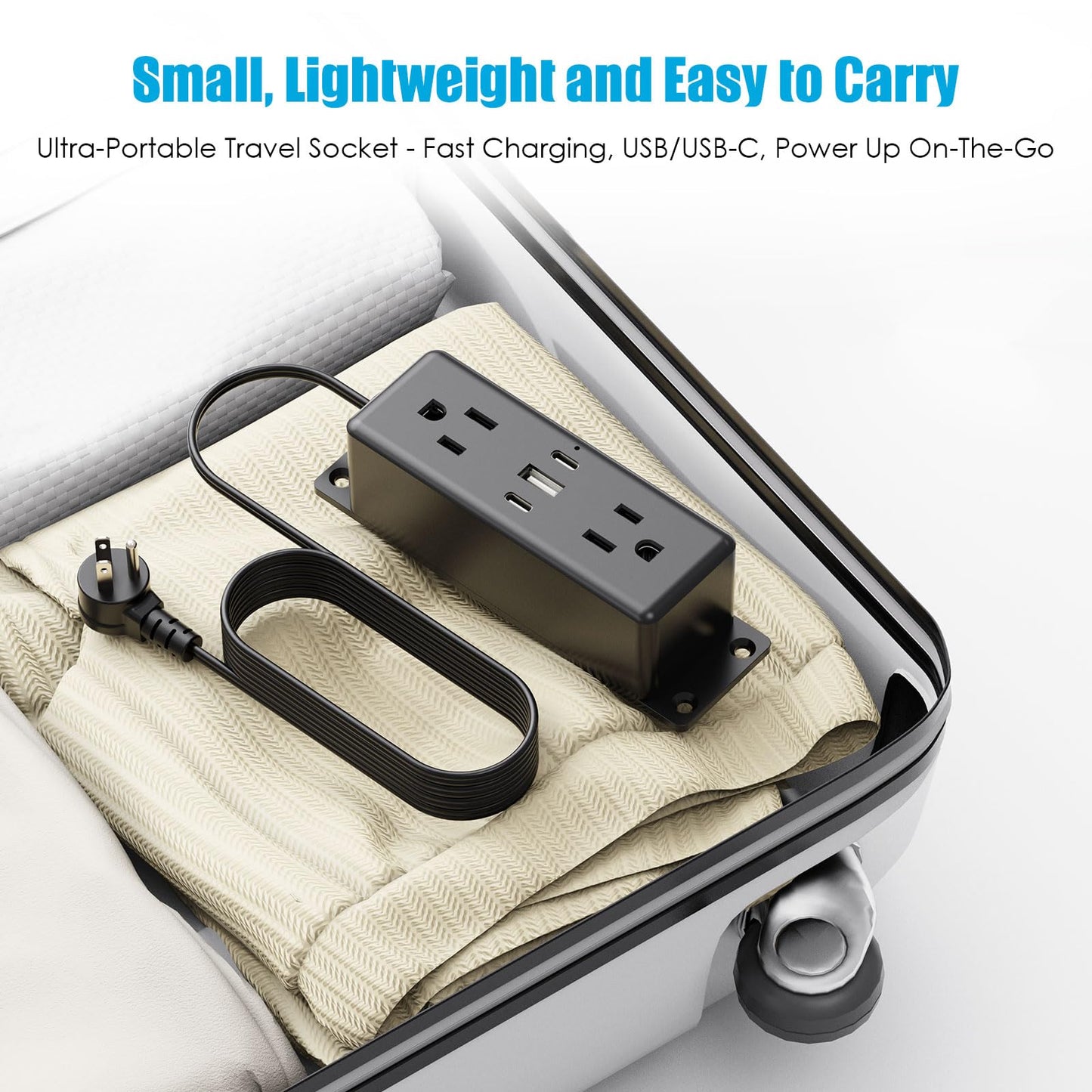 CCCEI Wall Mount Power Strip with USB Ports, Under Desk Mountable Power Strip with Outlets, 6FT Flat Plug Extension Cord Outlet, 20W USB-C Ports.