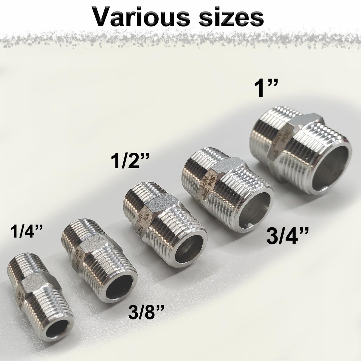1" Male Hex Nipple Pipe Fittings, 304 Stainless Steel 1 inch NPT Threaded Pipe Adapter Fittings Equal Nipples Connectors, Male Straight Connector Pipe Fitting (1“, 2pcs)