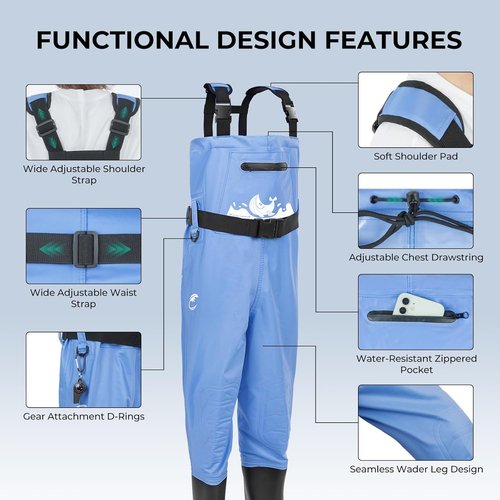 Calamus WaveWalker Kids' Fishing Waders - 100% Waterproof with PVC Boots & Knee Pads, Youth Size