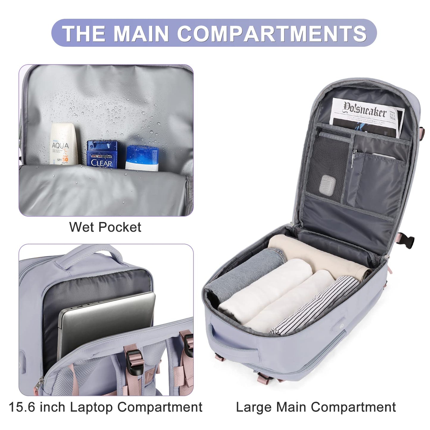 coofay Large Travel Backpack For Women Airline Approved Carry On Backpack Flight Approved Waterproof Sports Luggage Backpack Casual Daypack Small Hiking Backpack