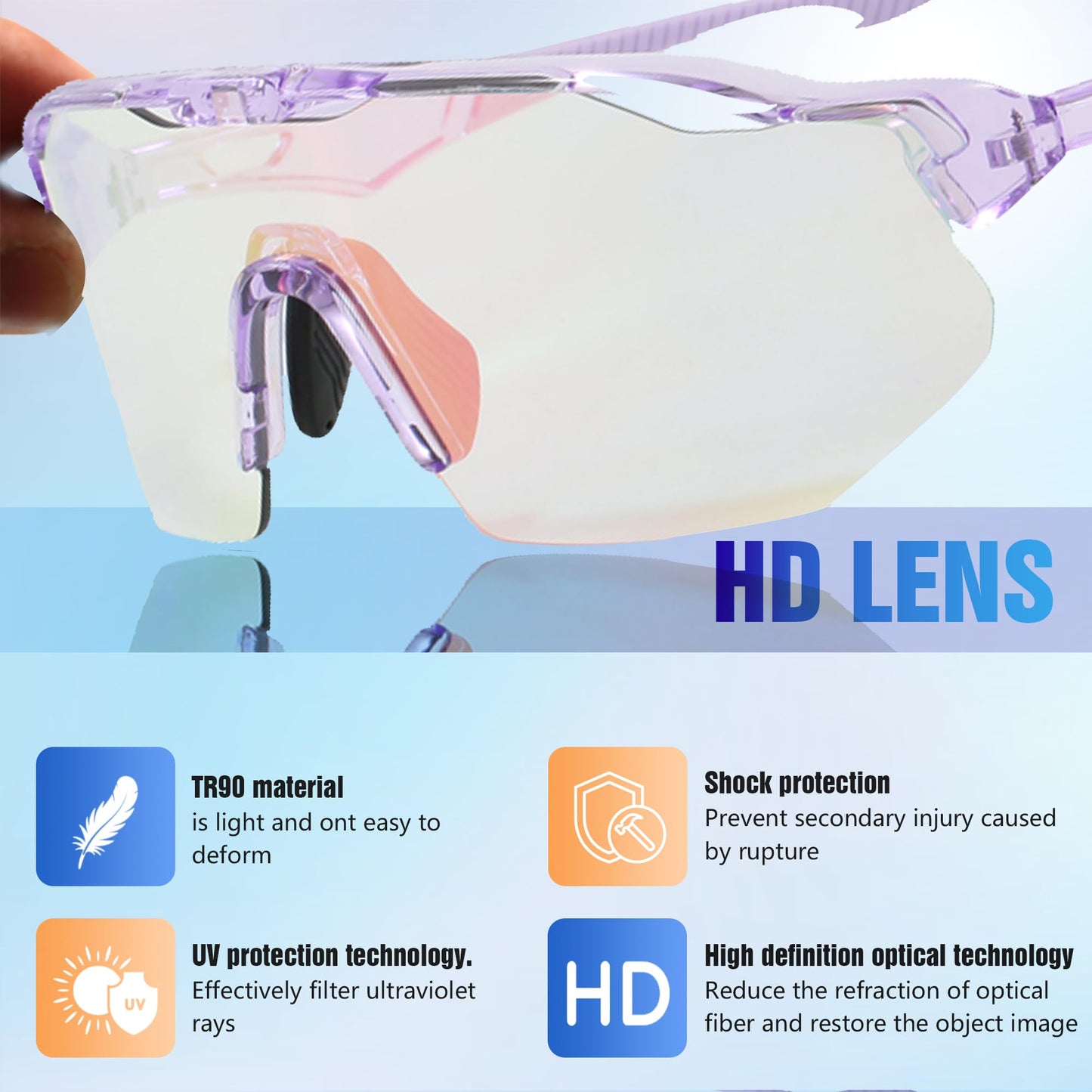 OZOKSKS Photochromic Sports Sunglasses For Men Women|Safety Glasses For Cycling Driving Running Fishing|UV400 Protection Sunglasses(Purple Frame Pink Lens)