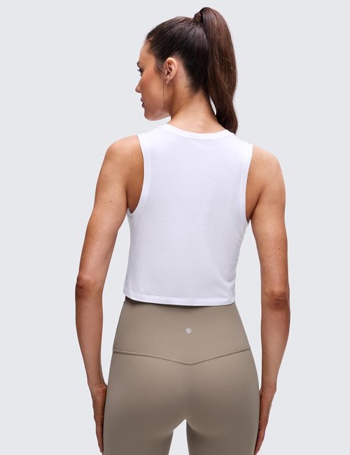 CRZ YOGA Pima Cotton Crop Tank Top for Women - Soft, Comfortable Sleeveless Workout Shirt