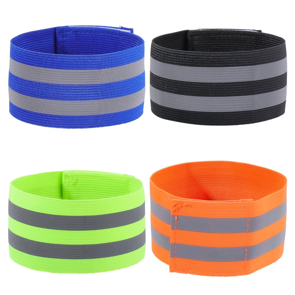 CREATCABIN 4 Pack Reflective Armbands Event Wristbands Green Colorful Polyester Light High Visibility Night Reflectors Hanging Security Leg Arm Wrist Tape Straps for Cycling Running Arm Wrist Ankle