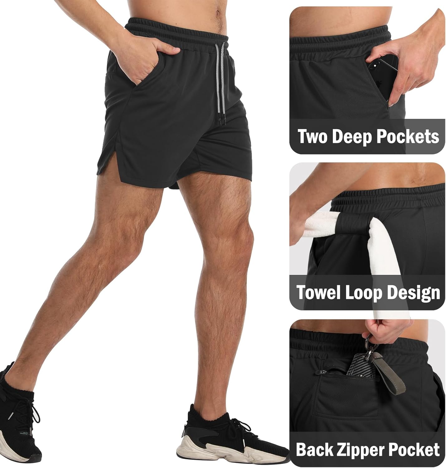 Aolesy Men's Gym Workout Shorts - Lightweight Athletic Shorts with Zip Pockets | Available in 5", 7", 10" Sizes