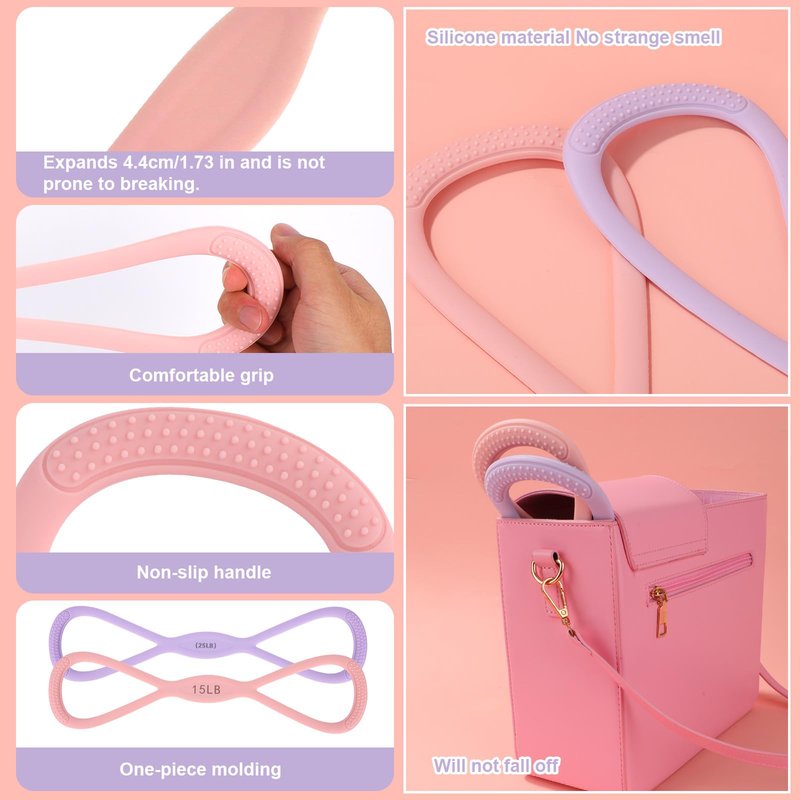2pcs Figure 8 Shaped Exercise Resistance Bands, Silicone Pink Purple Home Workout Resistance Elastic Bands with Handles for Gym Yoga Back Shoulder Fitness Stretch Equipment(15LB/6,8KG, 25LB/11,34KG)