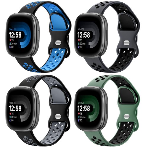 Maledan Stylish Sport Band Compatible for Fitbit Versa 3/4/ Sense/Sense 2 Bands Women Men, Soft Silicone Strap Wristband Replacement for Fitbit Versa 3/ Sense Smart Watch Bands, Large