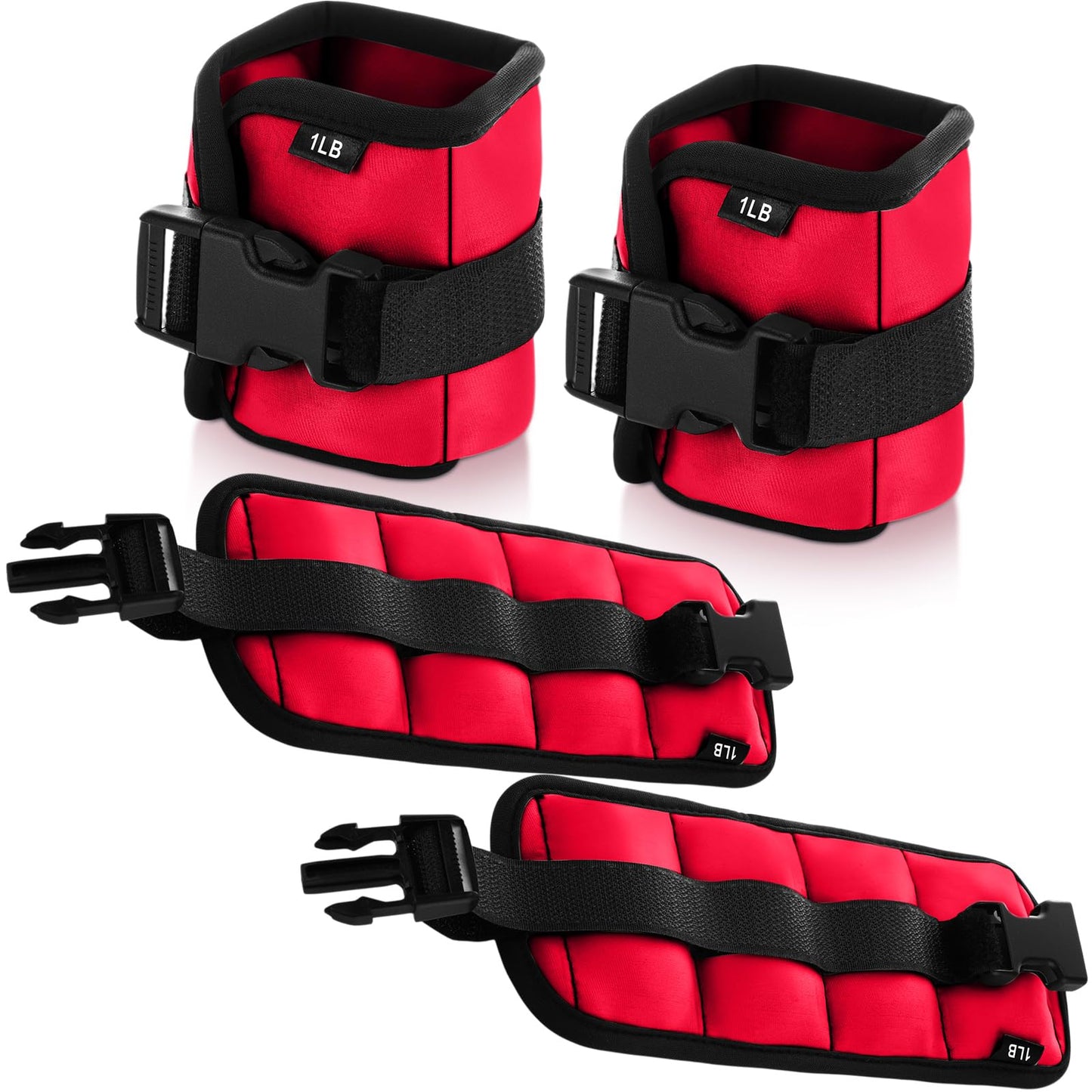 Hollowfly 2 Pairs Ankle Wrist Weights for Land or Aquatic Exercise Aqua Cuffs Aqua Aerobics Fitness Bands for Ankle and Wrist Adjustable Weights for Swimming Pool Workout Equipment(Red,1lb)