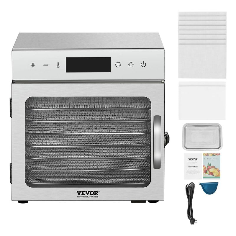 VEVOR Food Dehydrator Machine, 8 Stainless Steel Trays, 400W Electric Food Dryer with Adjustable Temperature & 24-Hour Timer, Food Dehydrator for Jerky, Meat, Fruit, Vegetables, Herbs, Dog Treats