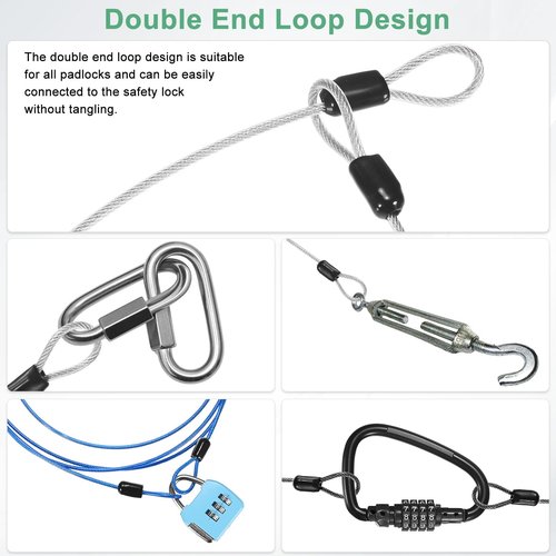 M METERXITY 2-Pack Security Cable Lock, 1.64FT PVC Coated Steel Luggage Lock Wire Rope with Double Loop for Outdoor Travel/Gate/Bike, Cut-Resistant Braided Steel Cable [Red]