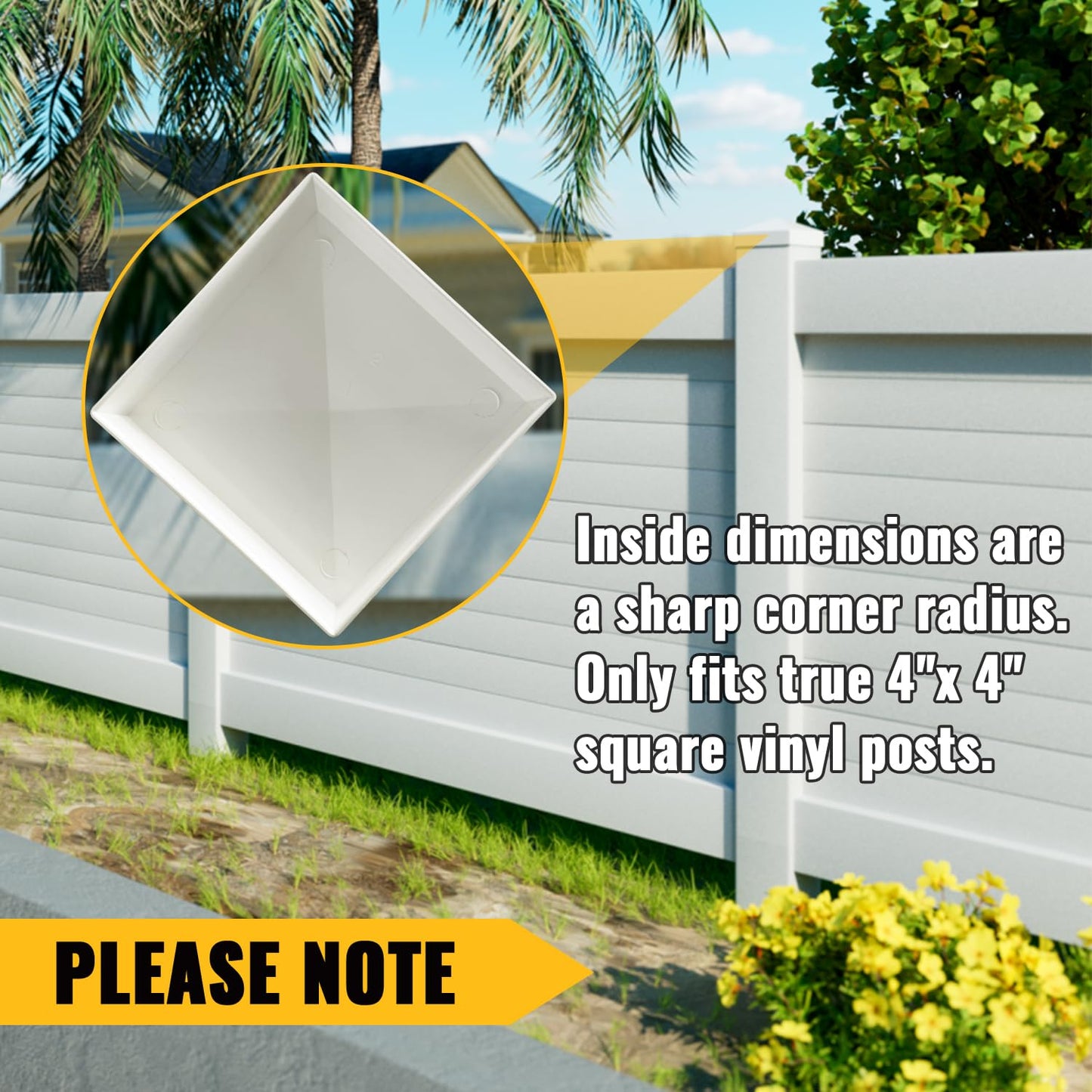 VIVIDA 4" x 4" Vinyl Post Caps (2-Pack), White PVC Pyramid Fence Post Top Caps for Actual 4" x 4" Vinyl Fence, Deck, Mailbox