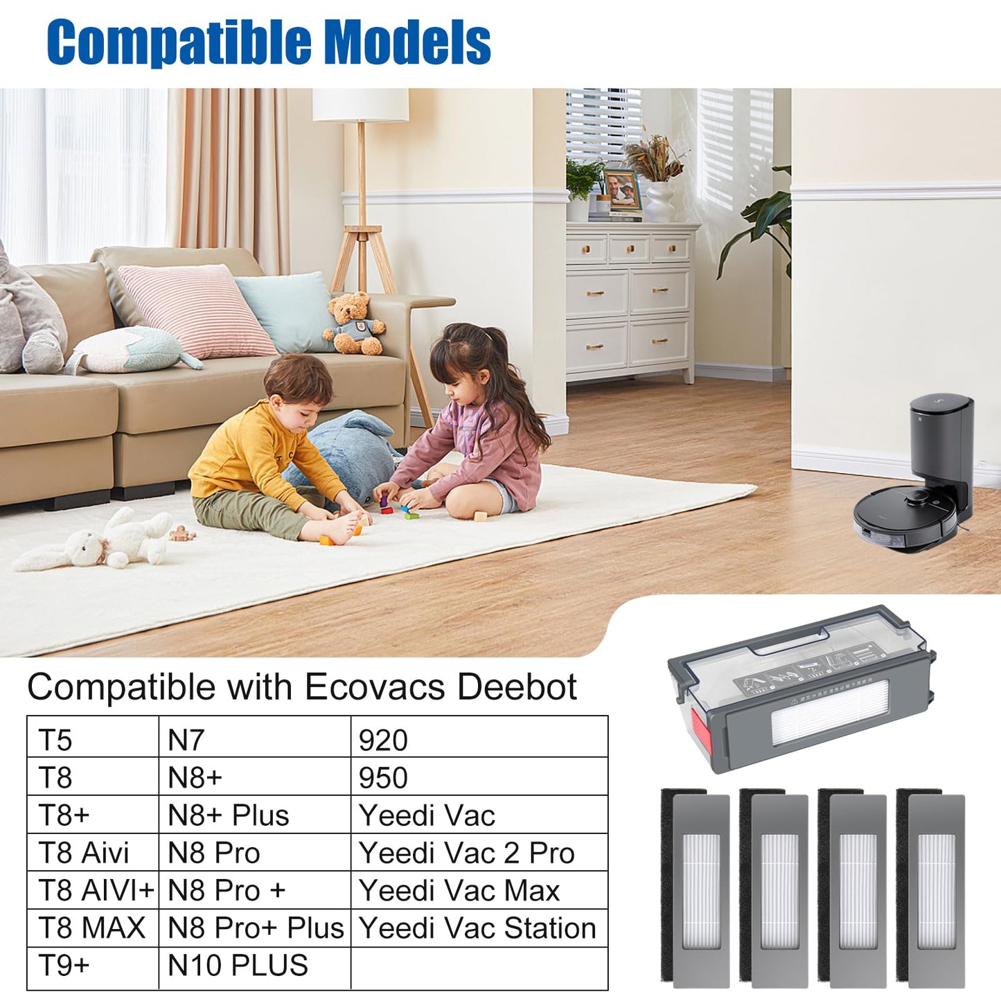 Replacement Filters for ECOVACS Deebot Ozmo T8 T8+ T8 Aivi T8 AIVI+ T8 MAX T9+ T5 N8+ / N8+ N8 Pro N8 Pro + / N8 Pro+ N10 + N7 OZMO 920 950 for Yeedi Vac 2 Pro Vac Max Vac Station Vacuum Cleaners