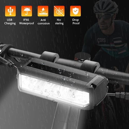 Mooyude High Lumens Super Bright Bike Light for Night Riding, USB Rechargeable Bicycle Headlight, Waterproof Bike Headlight, Waterproof Bike Headlight and Taillight, MTB Off-Road Cycling Commuting
