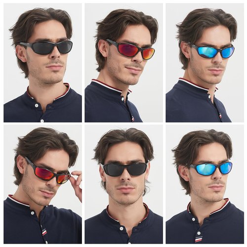 LKEYE Polarized Sports Sunglasses For Men Women Cycling Driving Fishing UV400 Protection Spring Hinge Goggles Wrap Around Mirror Lenses Sun Glasses LK6092 Blue/Blue