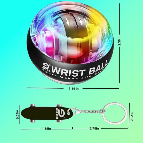 JIN BD Wrist Gyro Ball and Finger Skateboard Set – Self-Starting Forearm Exerciser for Grip Strength, Hand & Finger Exerciser, Colorful Light Black, Home Gym, Workout, Rehabilitation