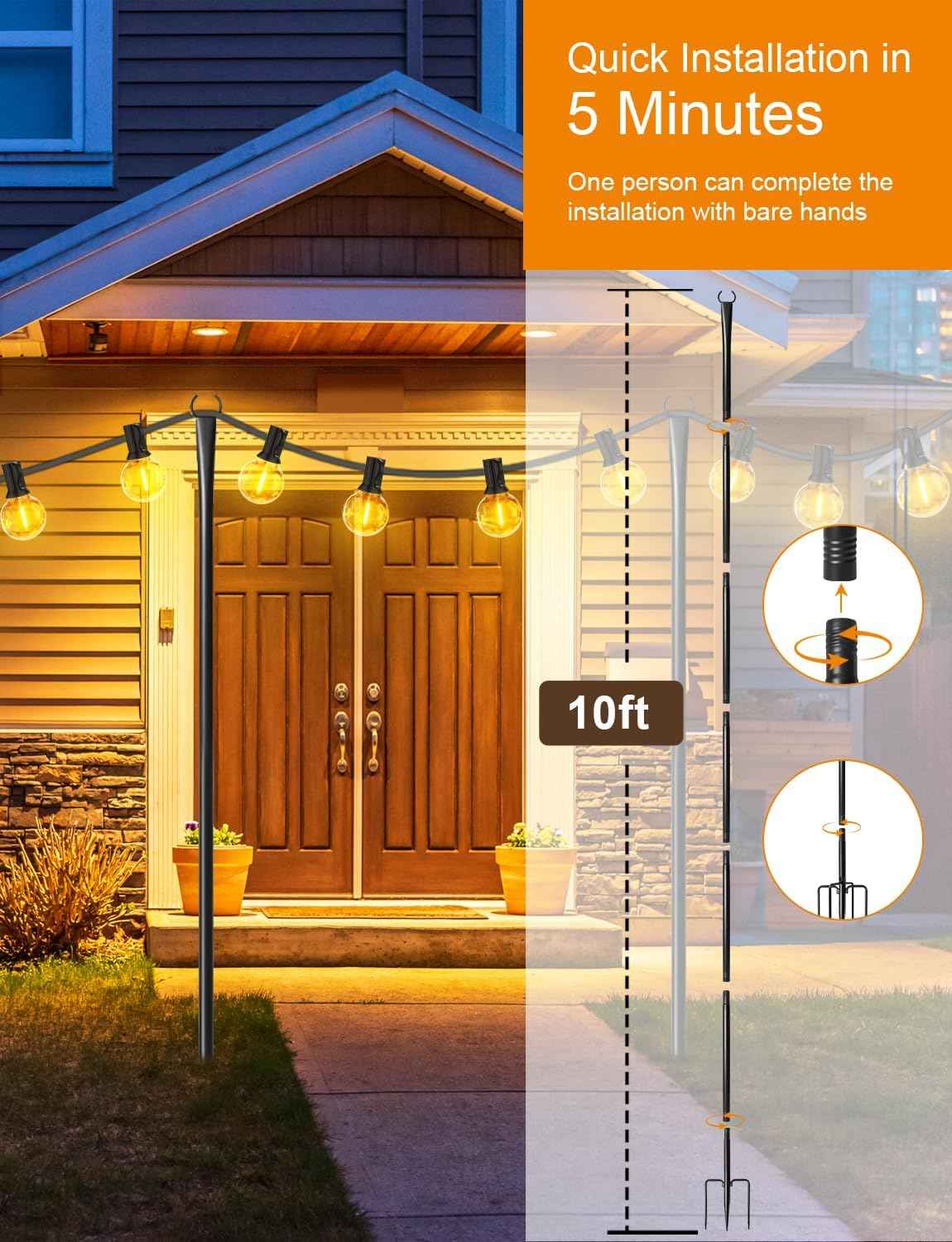Outdoor String Light Poles - 4 Pack Heavy-Duty Metal Hangers for Patio & Garden Decor