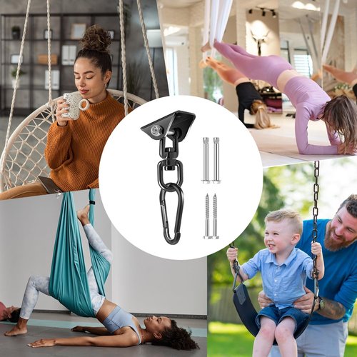Hammock Hanging Kit - 360° Rotating Heavy-Duty Swing Chair Hook | 1200 lbs Capacity for Indoor/Outdoor Use