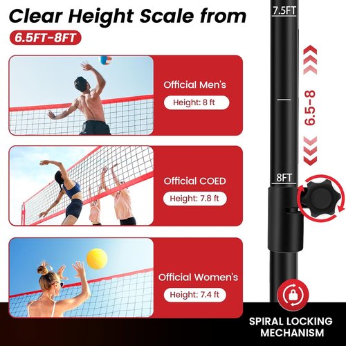 Bearwill Volleyball Practice Net - Freely Adjustable & Portable for Indoor/Outdoor Training