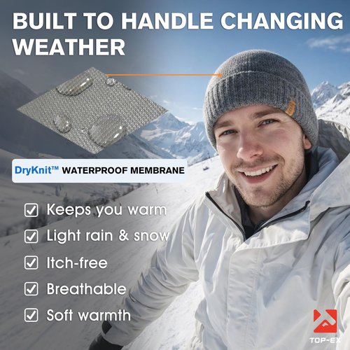 PolarWool DryKnit Waterproof 100% Merino Wool Winter Hat Men Women Polartec Fleece Lined Thermal Knit Watch Cap Fisherman Beanie Outdoor Ski Hiking Cold Weather Black XL/XXL Oversized for Large Heads