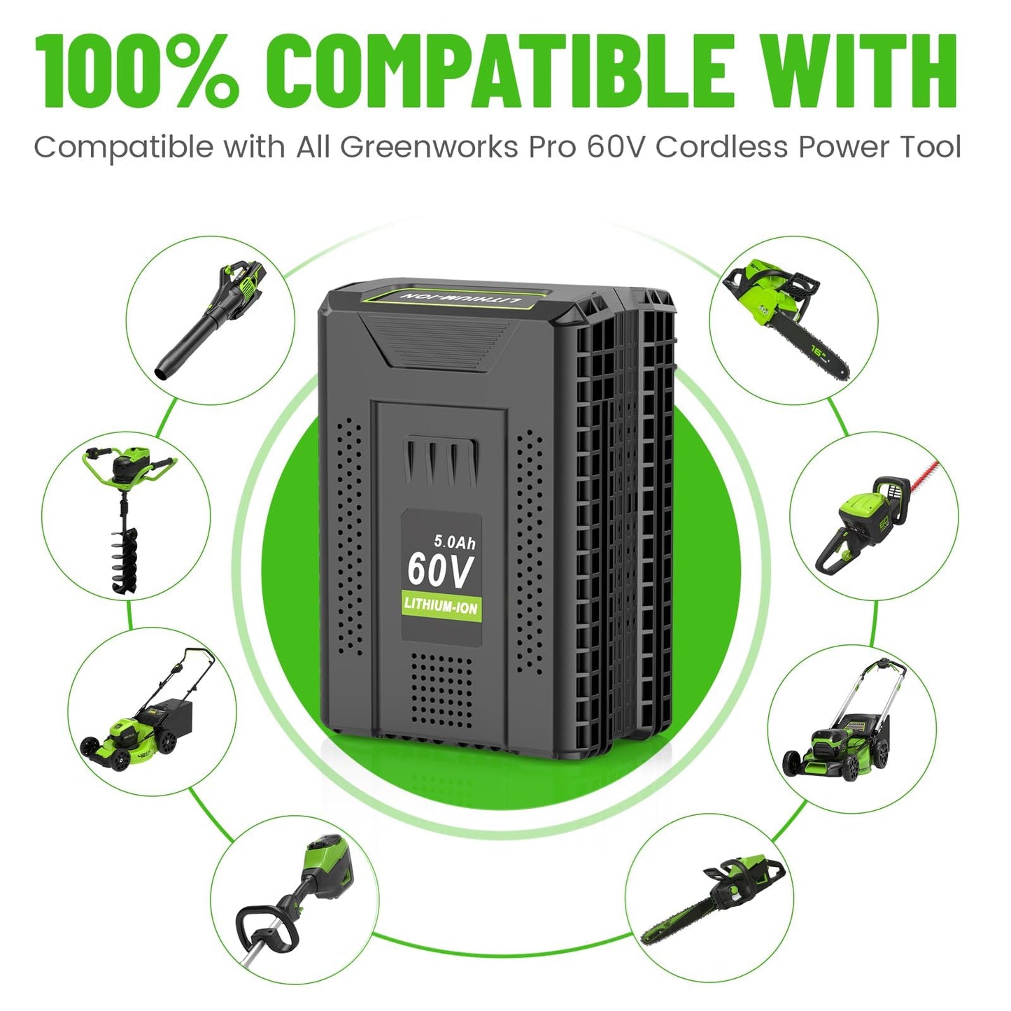Cukect 60V 5.0Ah Lithium Battery Replacement for Greenworks 60V Battery, Compatible with Greenworks 60 Volt Batteries LB604, 2908502, LB6042, LB60A00, LB60A01, LB60A02, Fit for 60 Volt Power Tools