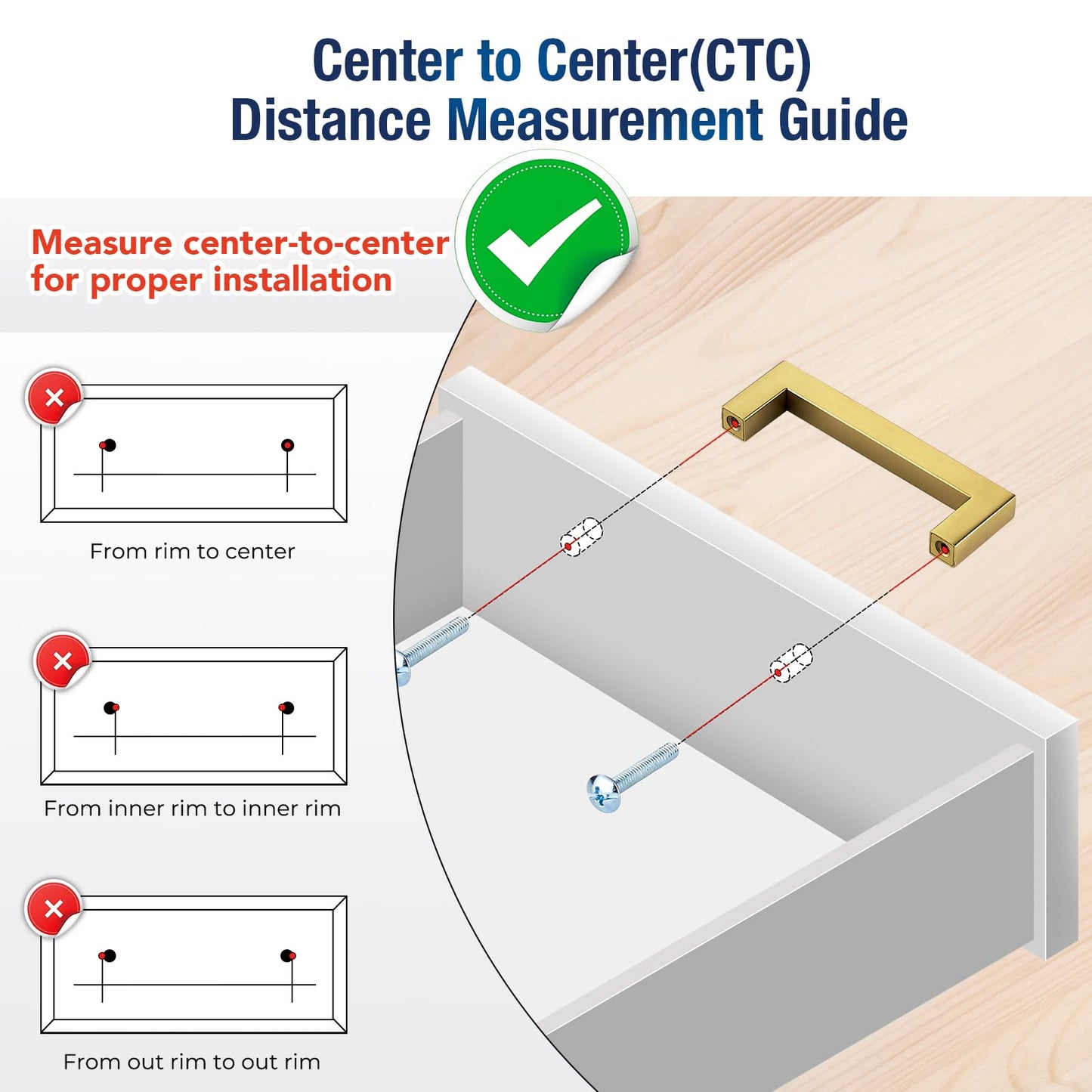 JOY DECOR 2 Pack Cabinet Handles, Gold Cabinet Pulls, 4 Inch Kitchen Handles Square Drawer Pulls Stainless Steel Drawer Hardware Handles, 102mm Hole Centers