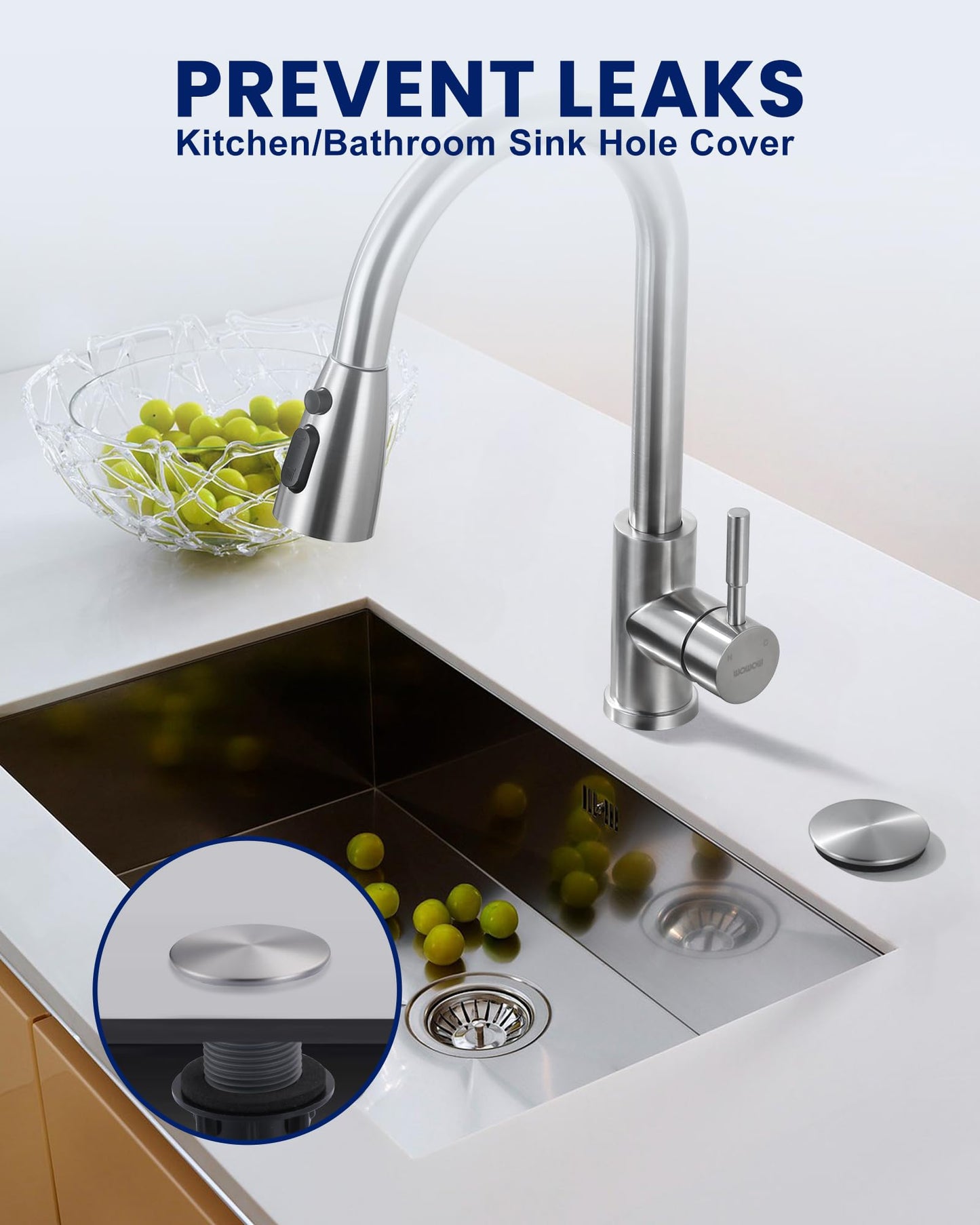 iVIGA Kitchen Sink Hole Cover,Faucet Hole Cover Stainless Steel,Wash Basin Sink Plug Tap Hole Plate Stopper Cover,Brushed Nickel