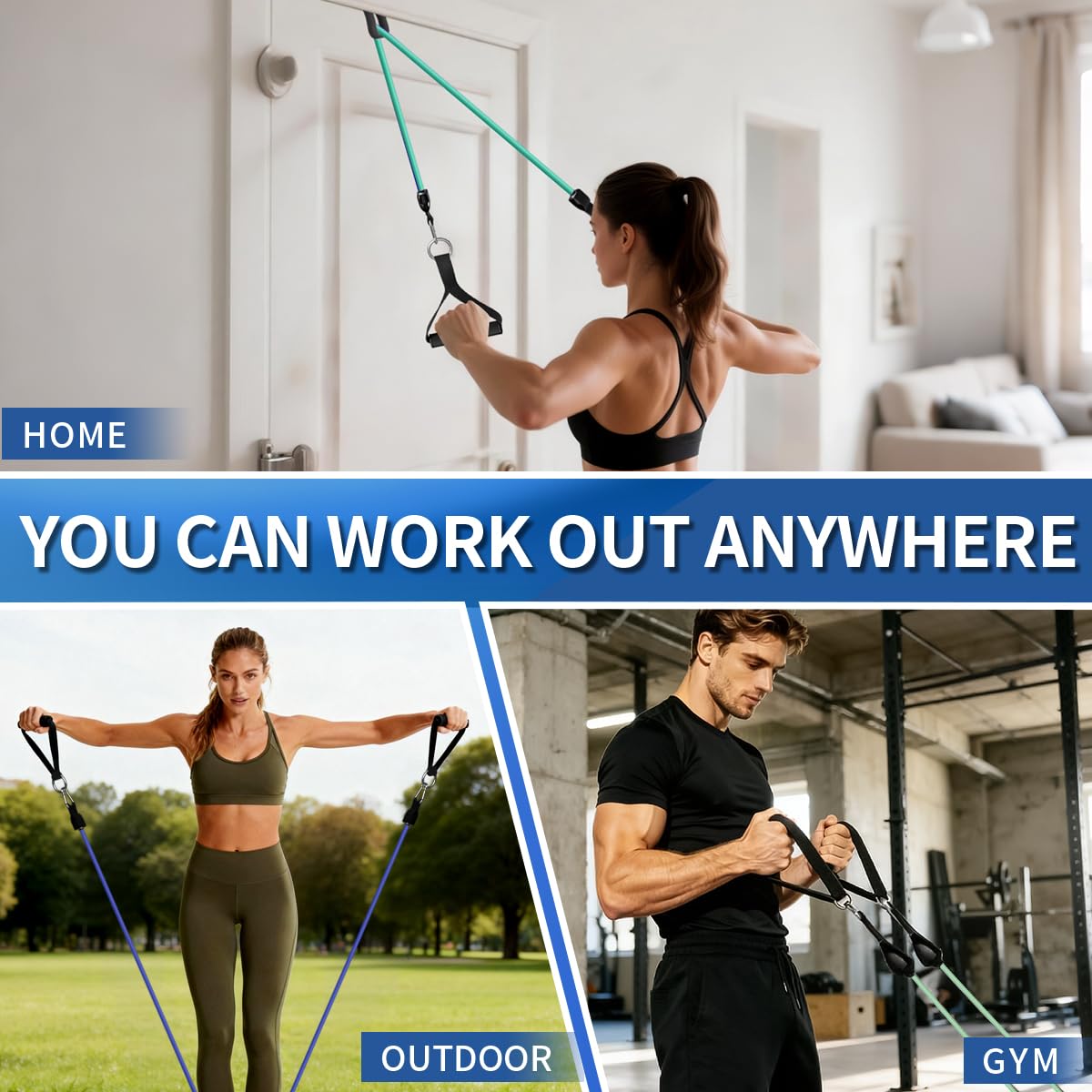WHATAFIT Resistance Bands, Exercise Bands with Handles, Workout Bands for Working Out, Fitness Bands Set for Home Gym Full Body Strength Training, Muscle Tone, Yoga & Stretching