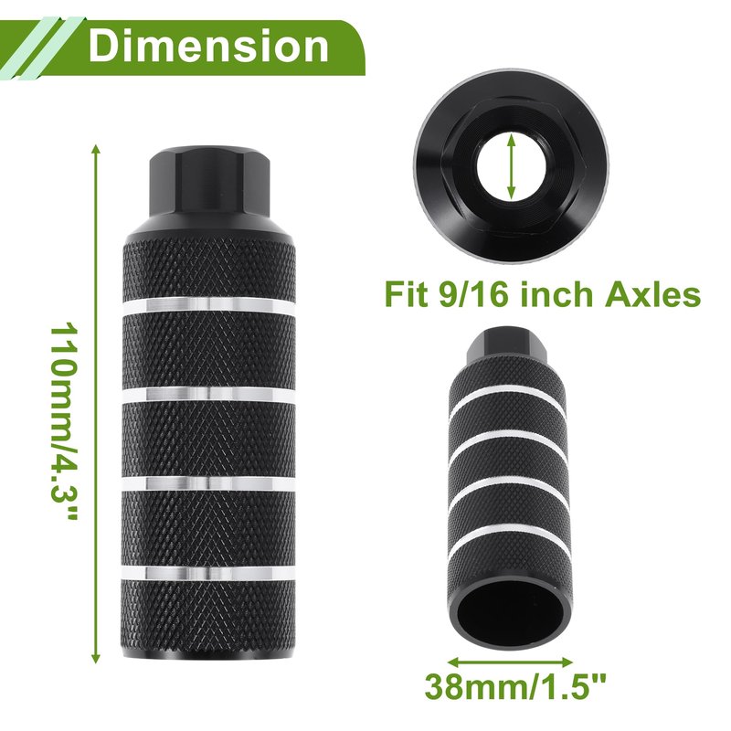 Partuto 2 Pcs Aluminum Alloy Anti-Skid Bike Pegs 110mm Length Four Stripes Texture Bicycle Backseats Stands Cycling Foot Pegs 9/16 Inch Axles Black
