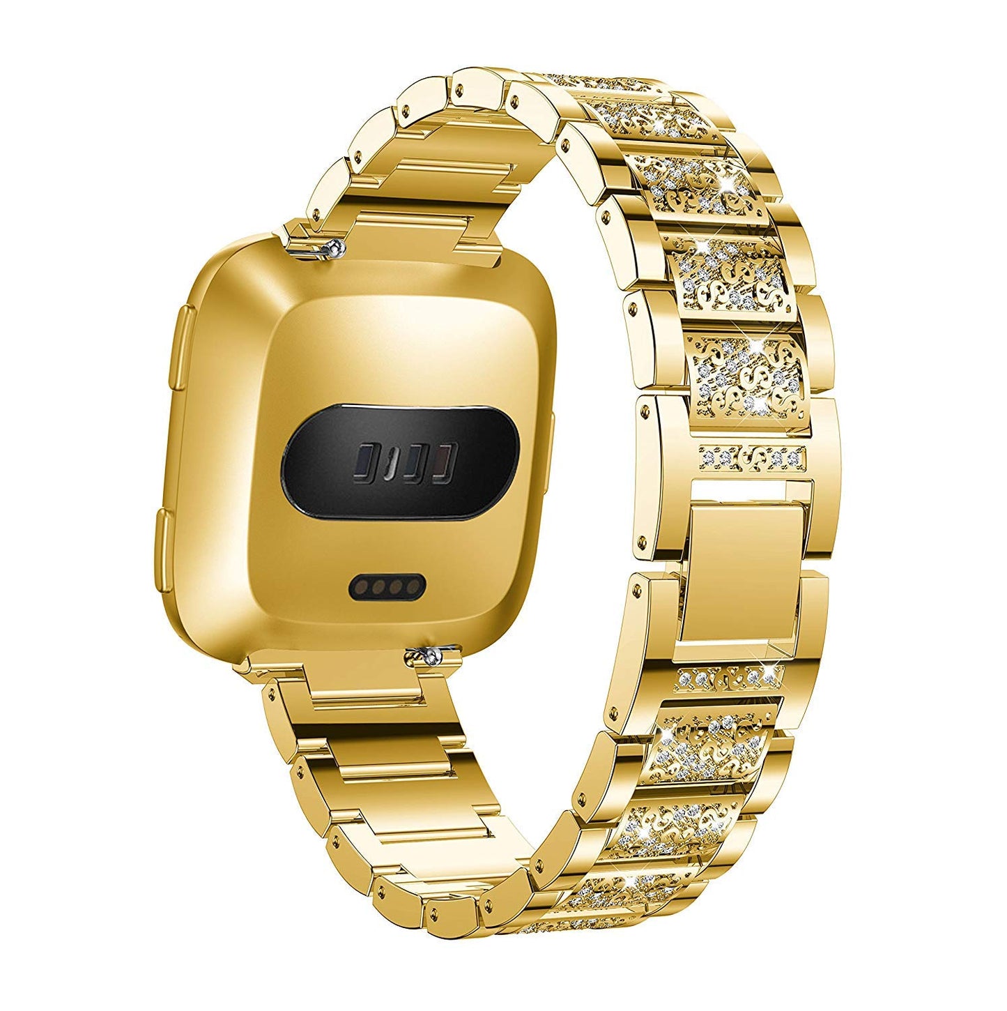 Jewelry Bling Bands Compatible with Fitbit Versa, Diamond Rhinestone Bracelet Metal Strap Replacement for Women (Gold)