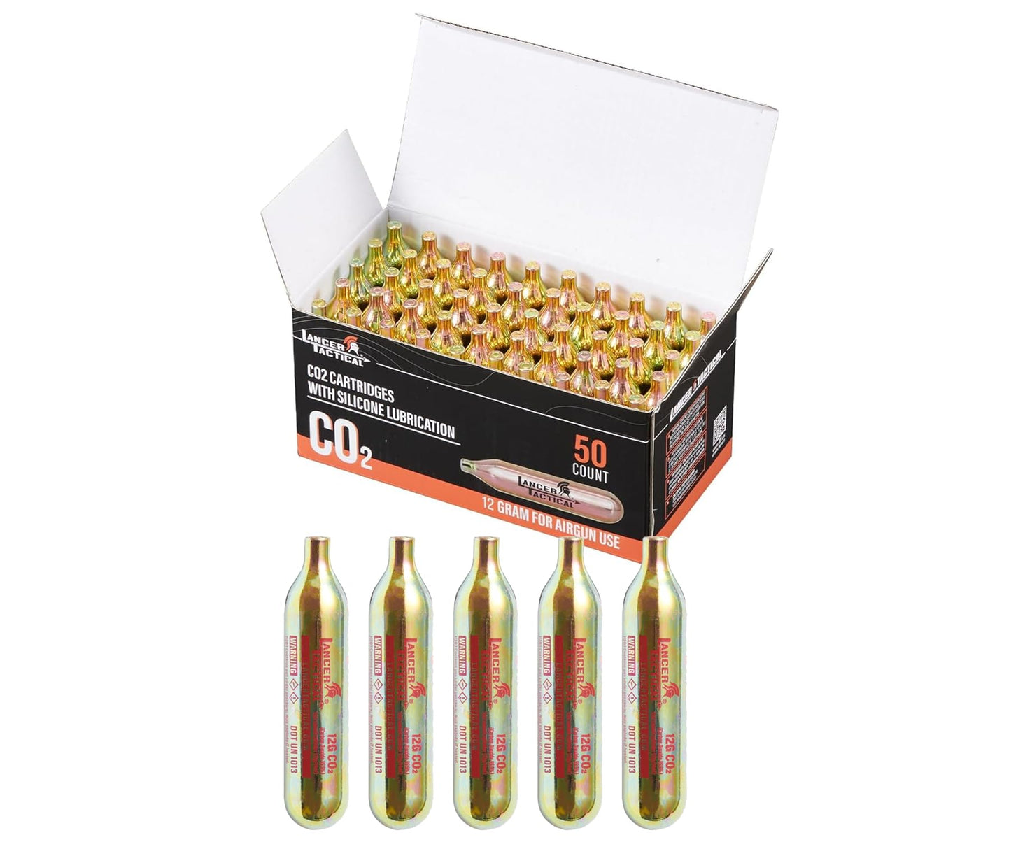 Lancer Tactical High Pressure Oill 12 Gram CO2 Cartridges w/Silicone Oil for Airsoft/Airguns/Defense Launcher- (Pack of 50)