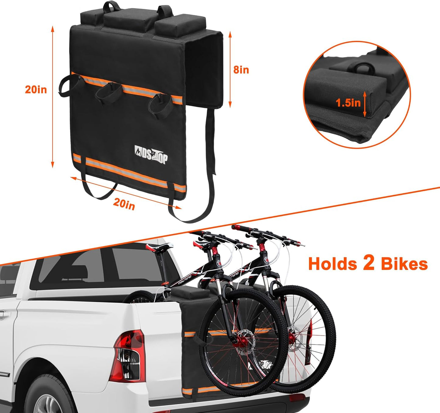 MDSTOP Tailgate Pad - Mountain Bike Protector with Reflective Strips | Scratch Resistant for 2 Bikes (Black, M)