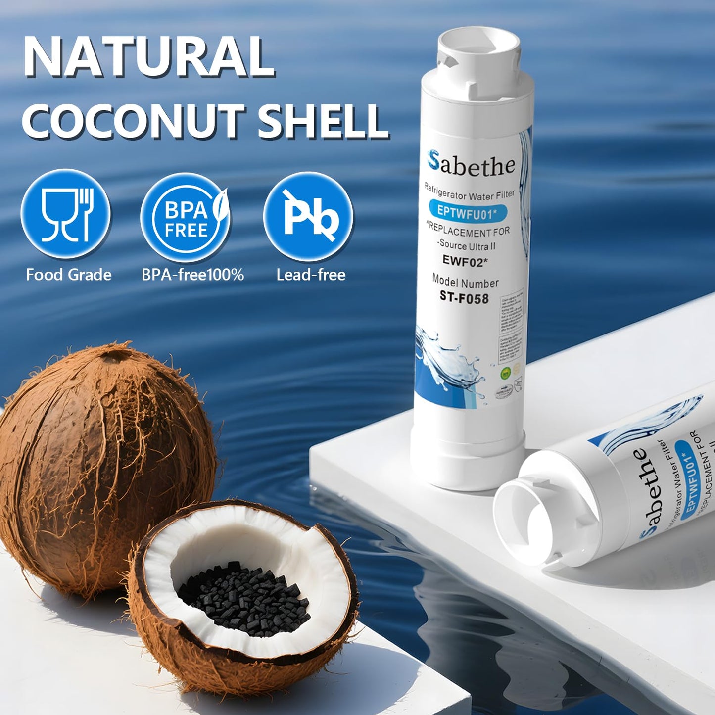 Sabethe Water Filter Replacement for EPTWFU01, Pure Source Ultra II, FGSS2635TD0, FPBC2277RF0, EWF02, white (3 Count Pack Of)