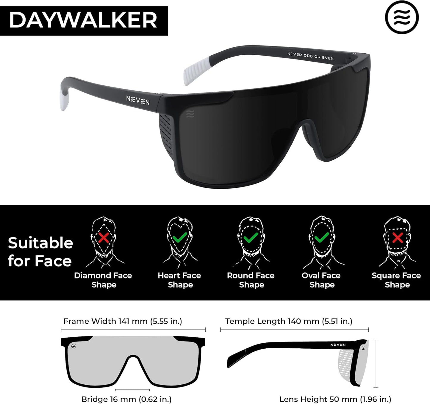 NEVEN Daywalkers Polarized Sunglasses - Sleek UV Protection with Side Shields | Stylish Club Shades for All
