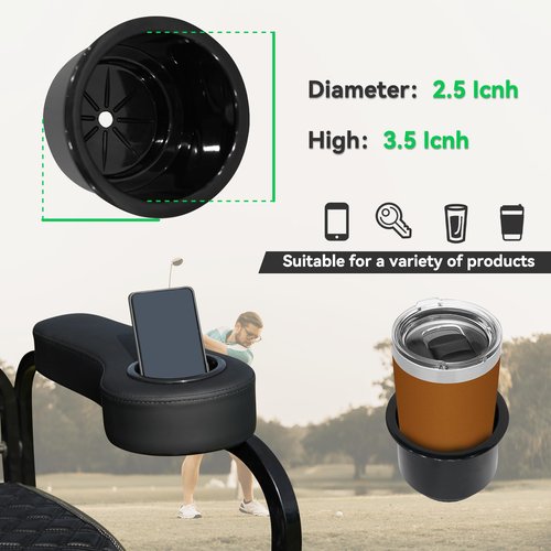 HANGKUNNEE Golf Cart Armrest for Golf Cart Rear Seat kit, Arm Rest with Cup Holder for Club Car EzGo Yamaha No Drilling Required Kits,Golf Cart Flip Hinge Armrest - Fit 0.78" and 1" Square Tube Frame