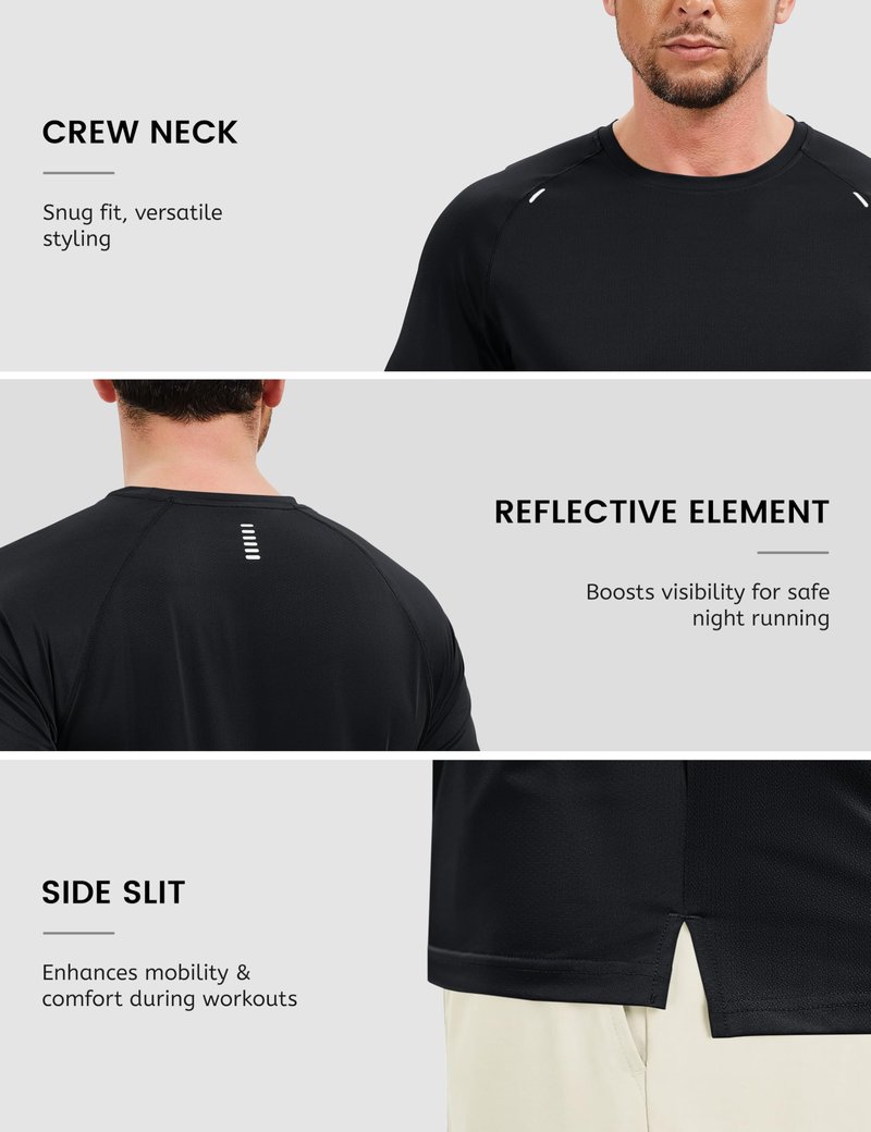 TACVASEN Workout Shirts for Men Quick Dry Short Sleeve T-Shirts Mesh Athletic Dry Fit Running Workout Gym Tee Black L