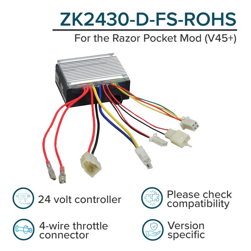 AlveyTech ZK2430-D-FS Control Module for Razor Pocket Mod Betty/Bistro/Bella/Daisy/Blossom Scooter (Ver 45+) - Versions 45+ Only, Replacement Controller for Electric Scooters, Bicycle and Dirt Bike