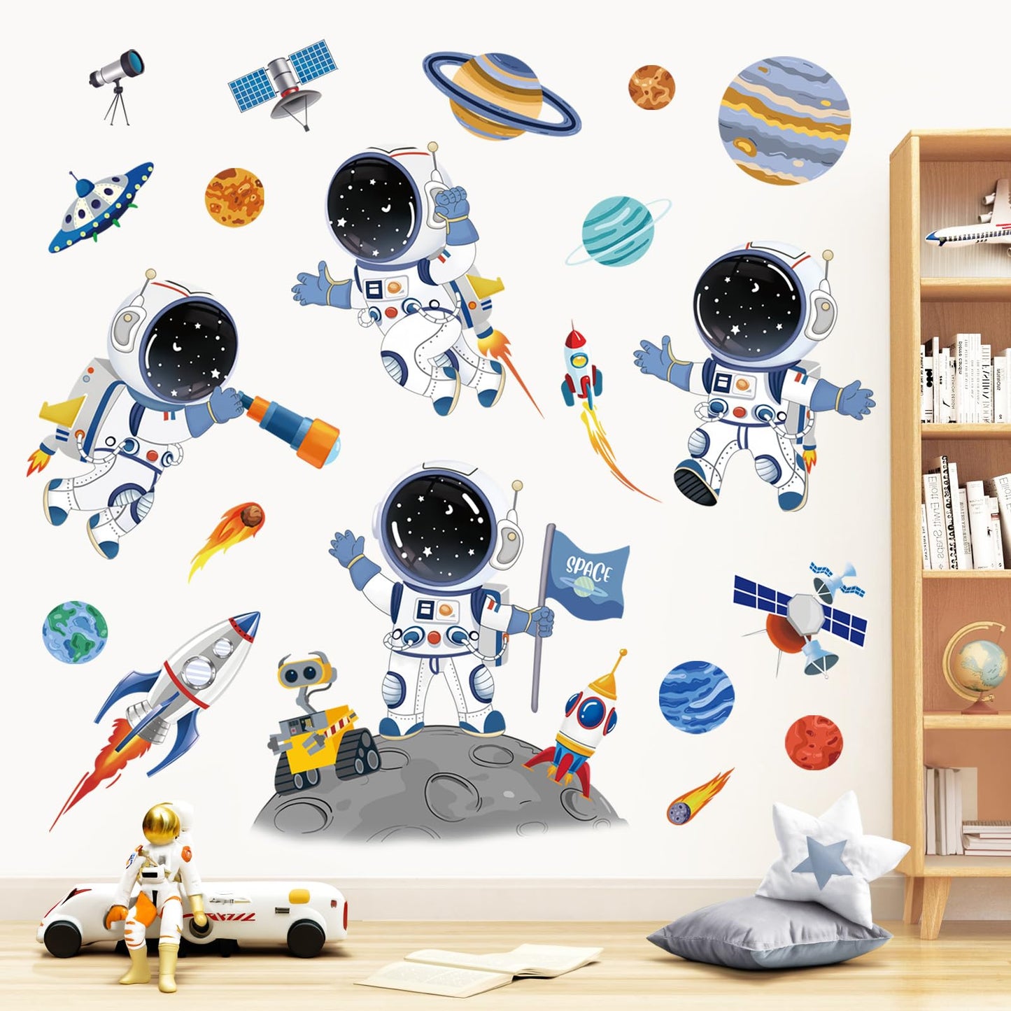 decalmile Outer Space Astronaut Wall Decals Rocket Universe Space Planets Wall Stickers Baby Nursery Boys Bedroom Playroom Wall Decor