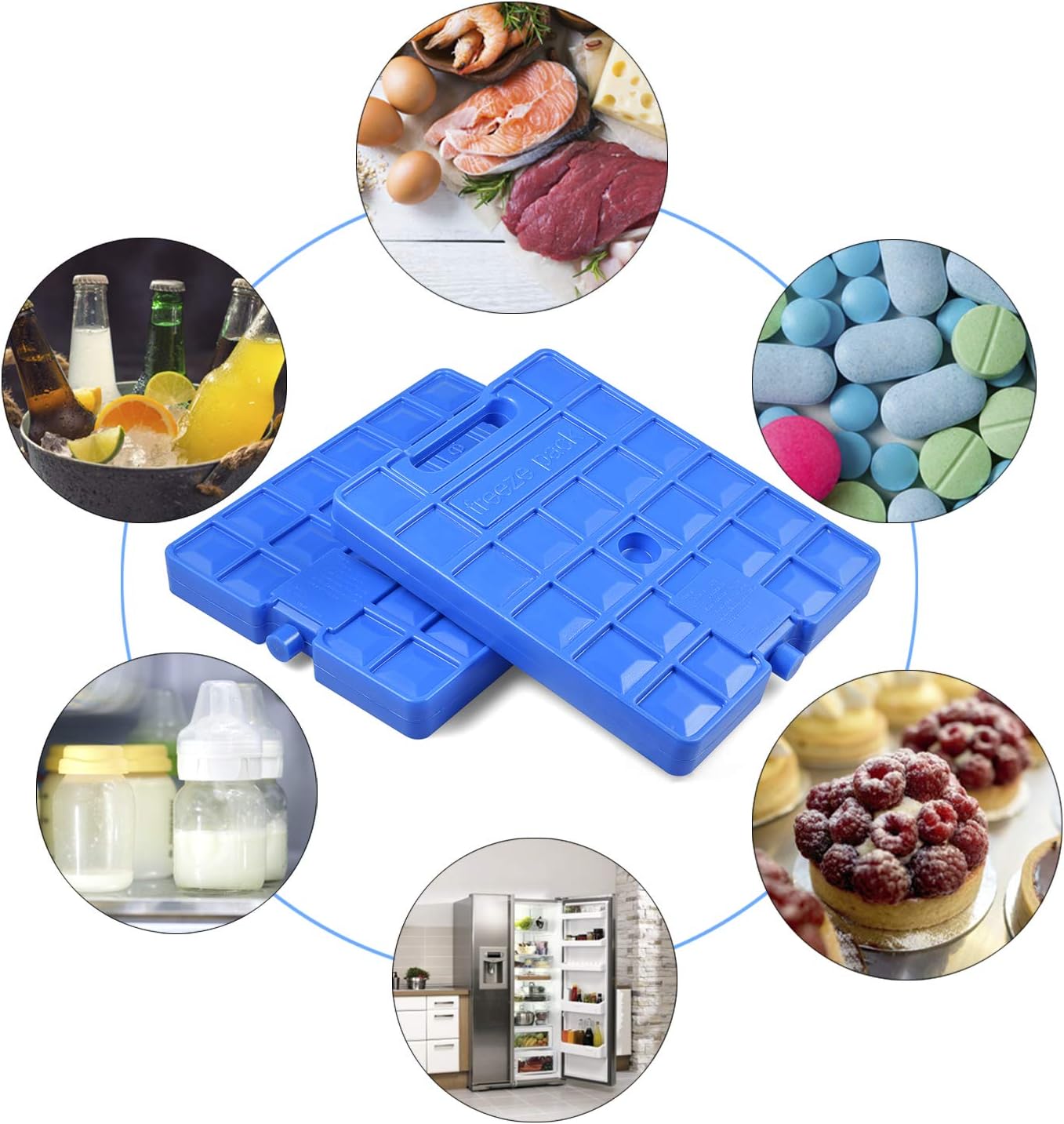 REV. LANG Large Freezer Ice Pack - Reusable Quick Freeze Blocks with Handle | Set of 2 (1000g)