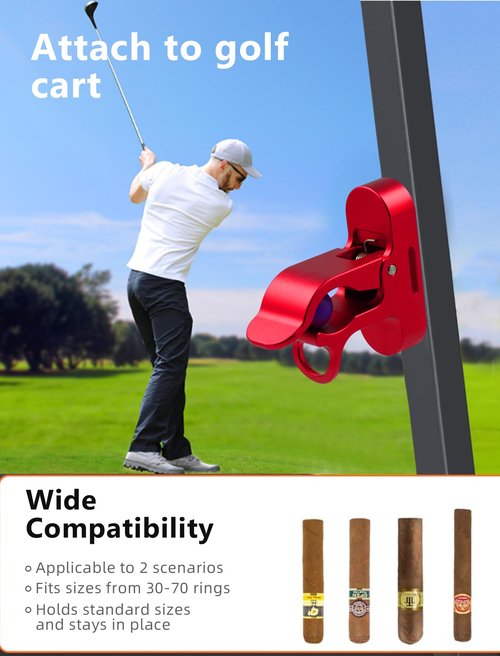 Magnetic Golf Holder Clip for Golf Cart with Hook Design, Aluminum Alloy Golf Cart Hold with Secure Grip & Hook & Loop Strap, Golf Cart Accessories, Ideal Golf Gifts for Men - Red